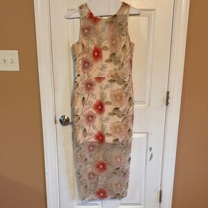 Dress the Population Beige Floral Midi Dress